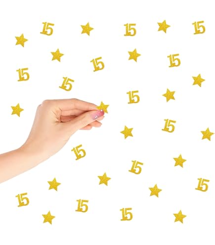INNORU 'Happy 15th Birthday' Konfetti – 120 Stück, Gold-glitzernd, Für Tischdekoration