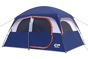 CAMPROS CP Tent 6/8 Person Camping Tents, Waterproof Windproof Family Dome Tent with Top Rainfly, Large Mesh Windows, Double Layer, Easy Set Up, Portable with Carry Bag, for All Seasons