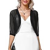 Aiboria Women 3/4 Sleeve Sheer Shrugs Open Front Mesh Bolero Cropped Cardigan S-XXL