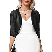 Aiboria Women 3/4 Sleeve Sheer Shrugs Open Front Mesh Bolero