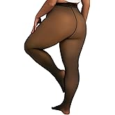 Tournesol Plus Size Women's Fleece Lined Tights Fake Translucent Thermal Pantyhose Sheer Thick Warm Leggings for Winter 0X-4X