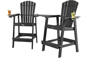 FUNBERRY Tall Adirondack Chairs Set of 2 with Removable Connecting Table, All Weather High Top Balcony Chair with Cup Holders