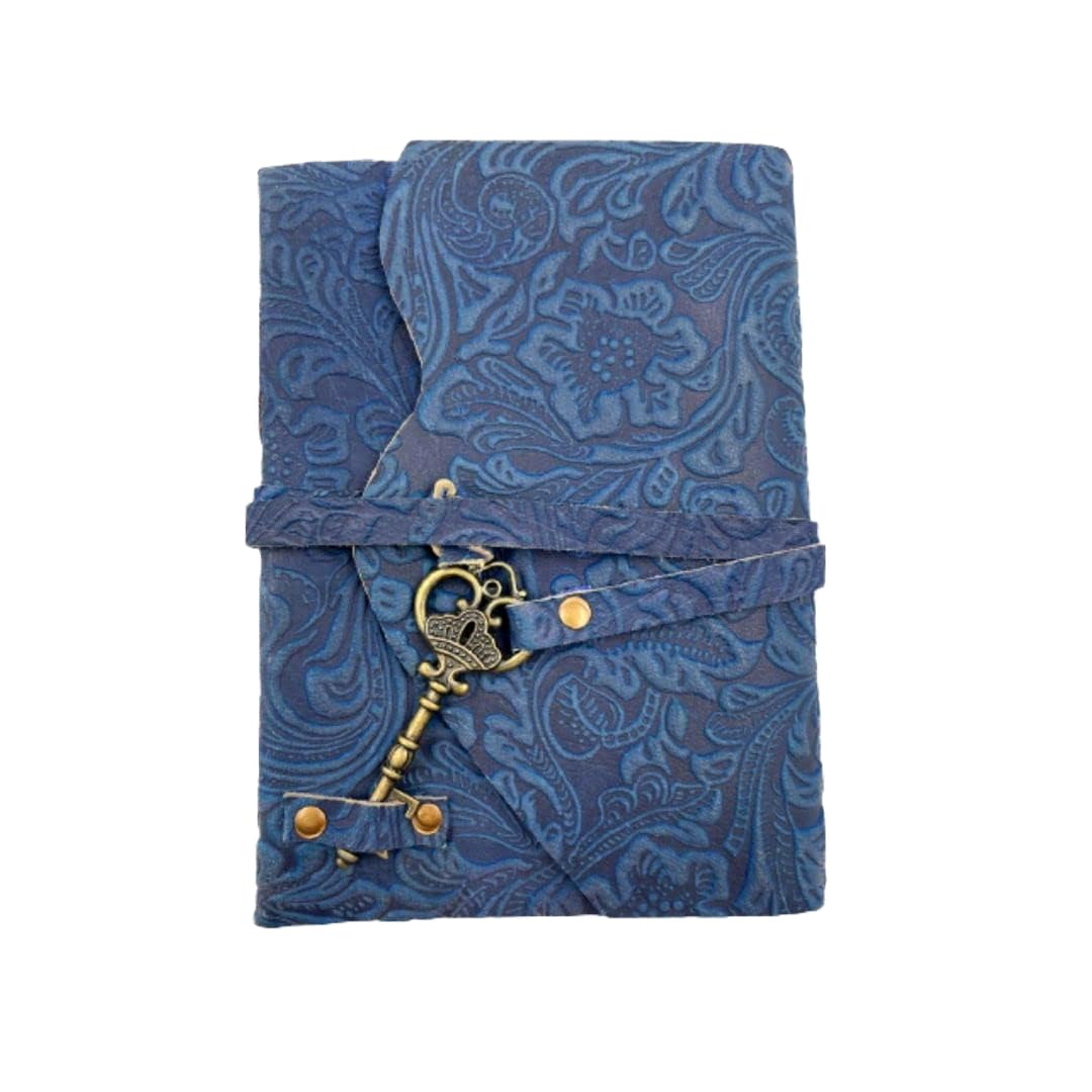 OVERDOSE Handcrafted Blue Flower Antique Journal with Treasure Key Closure - For Drawing Sketchbook Scrapbook Writing Notebook Daily Diary Notebook - Size - 5 x7 inches | 12 x 17 cm | A6
