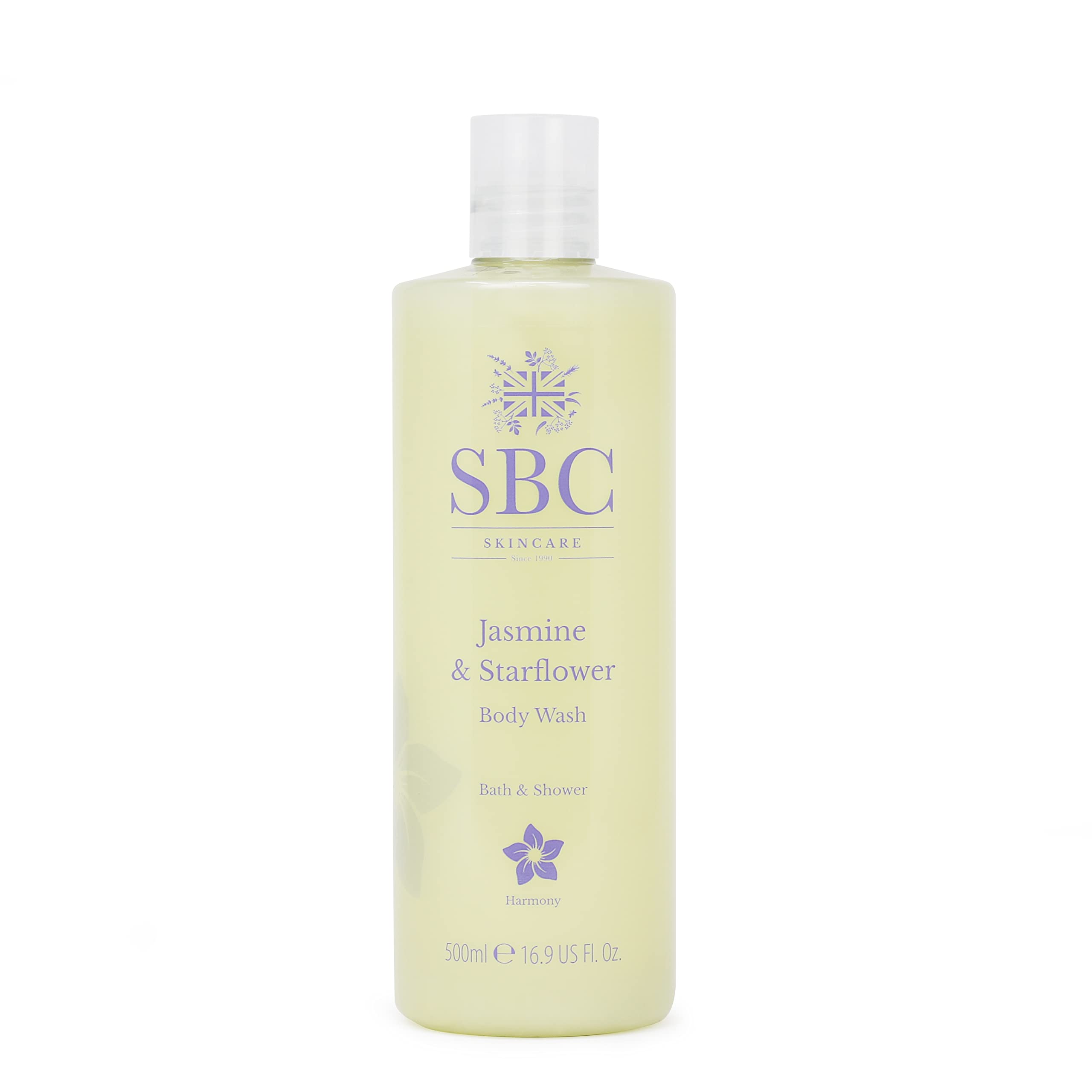 SBC Skincare Jasmine & Starflower Body Wash 500ml, Gentle, Floral Shower Wash and Bubble Bath for Unbalanced, Dry or Stressed Skin