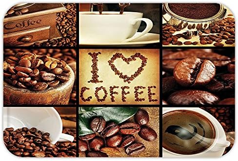 VROSELV Custom Door MatBrown I Love Coffee Theme Collage Roasted BeanBrewing Machineand CupAromatic Drink Brown White