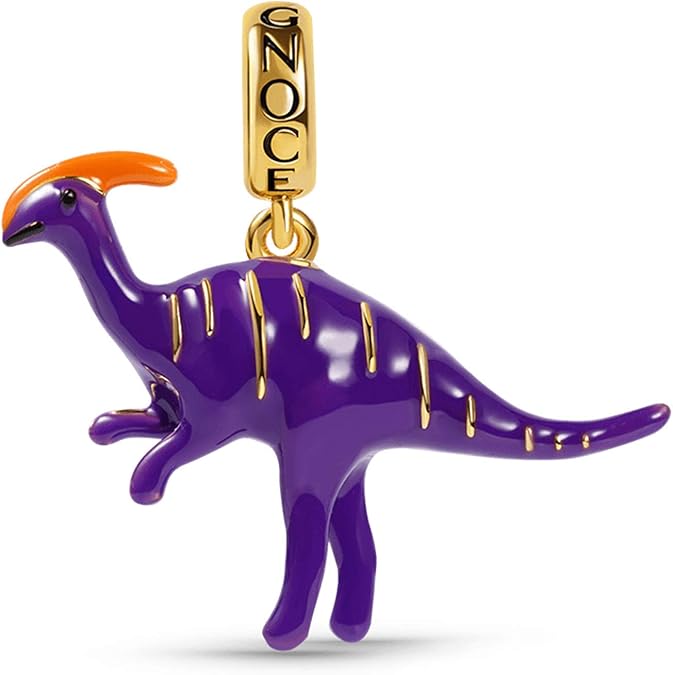 GNOCE Parasaurolophus Charms Colgante Plata de Ley Púrpura Dinosaurio