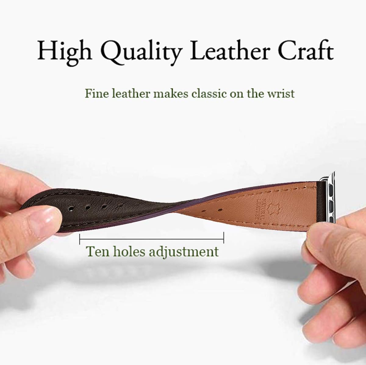 SUNFWR Leather Straps for Apple Watch Straps 40mm 41mm 38mm 42mm(Series 11 10),Men Women Replacement Genuine Leather Strap for iWatch Series Ultra 11 10 9 8 7 6 5 4 3 2 1/SE,Cofee/Silver - Image 4