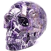 RALDMOV Natural Hand Carved Crystal Skulls Dream Amethyst Hollow Skulls Natural Crystal Crafts for Healing Home Decor Gifts (1.3lb)…