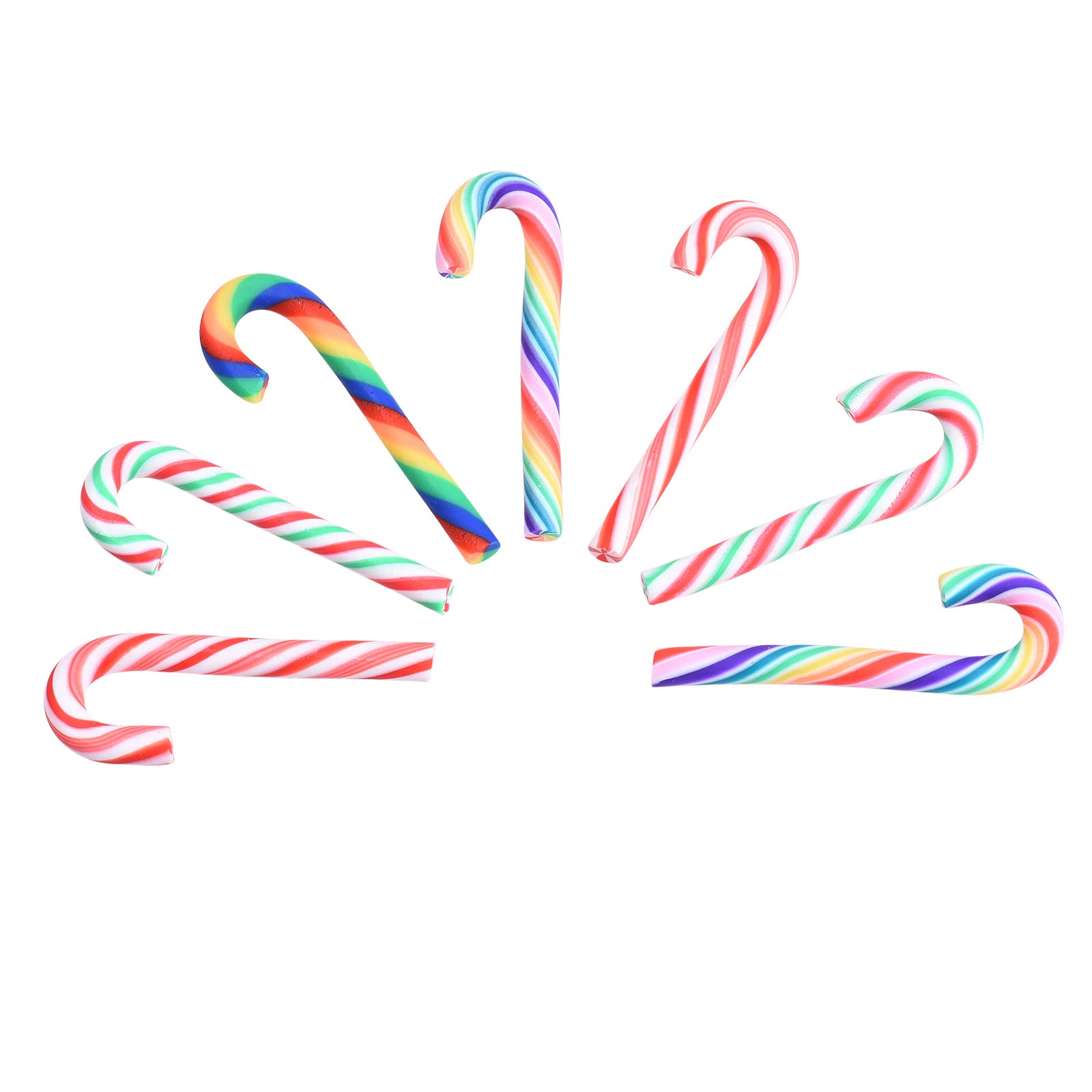 Airssory 20 Pcs Polymer Clay Rainbow Mini Faux Candy Cane Christmas Stick No-Hole Hanging No-Hole Charms for DIY Crafts Christmas-Tree Ornament Holiday Home Decorations - 46~52mm