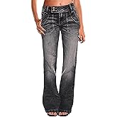 Flamingals Wide Leg Jeans for Women Low Rise Baggy Stretchy Straight Leg Bootcut Denim Pants