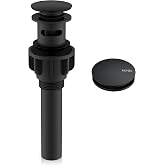 KENES Pop Up Bathroom Sink Drain with Overflow, Matte Black Pop Up Drain | Bathroom Vanity Sink Drain Assembly, Built-in Anti-Clogging Strainer, Plastic Pop Up Drain for Bathroom Vanity Lavatory Sink