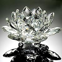 Wenjuan Lotus Crystal Glass Figure Paperweight Ornament Feng Shui Decor Collection (A)
