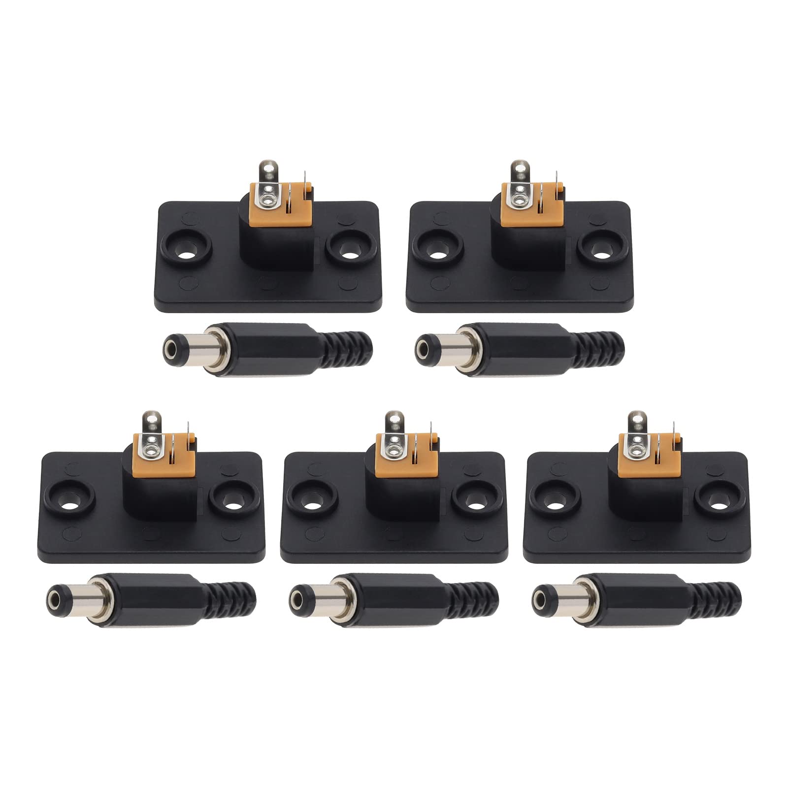 VGOL 5 Pairs Male Jack & Female Socket Panel Mount Barrel Jack Plug 5.5mmx2.1mm DC Socket Plug for Recorders Audio Learning Machines Telephones Household Appliances