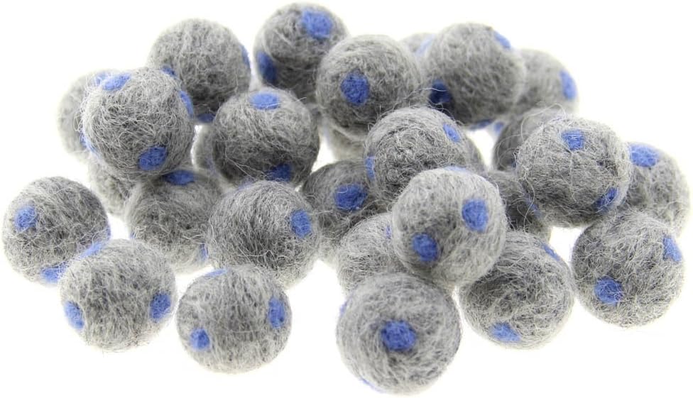 Zasy 20mm Polka Dot Wool Pom Pom Beads Foam Filled Needle Felt Decorative Wool Balls (Grey)