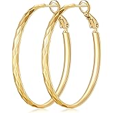 GLOSOLE Hoop Earrings 14K Gold Earrings for Women Polished Large Gold Hoop Earring Hoops Paddle Back Hoops Womens Earring 40mm