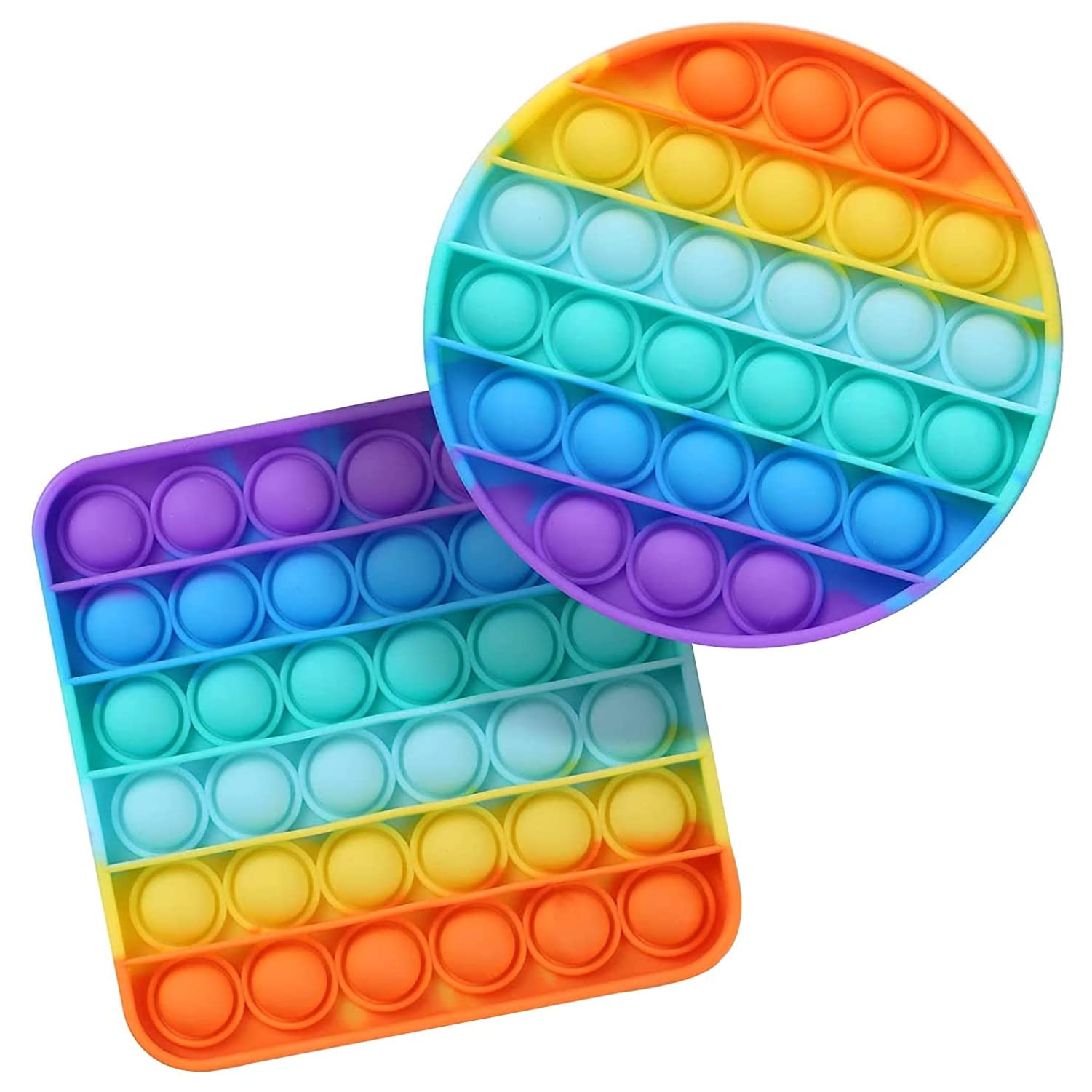 2 Pack Rainbow Poppets & Push Pop Bubble Sensory Fidget Toy | Anxiety & Stress Relief Game, Silicone Classroom Therapy Educational Learning Party Favours Holiday Stuffer Fun Popping For Kids & Adults