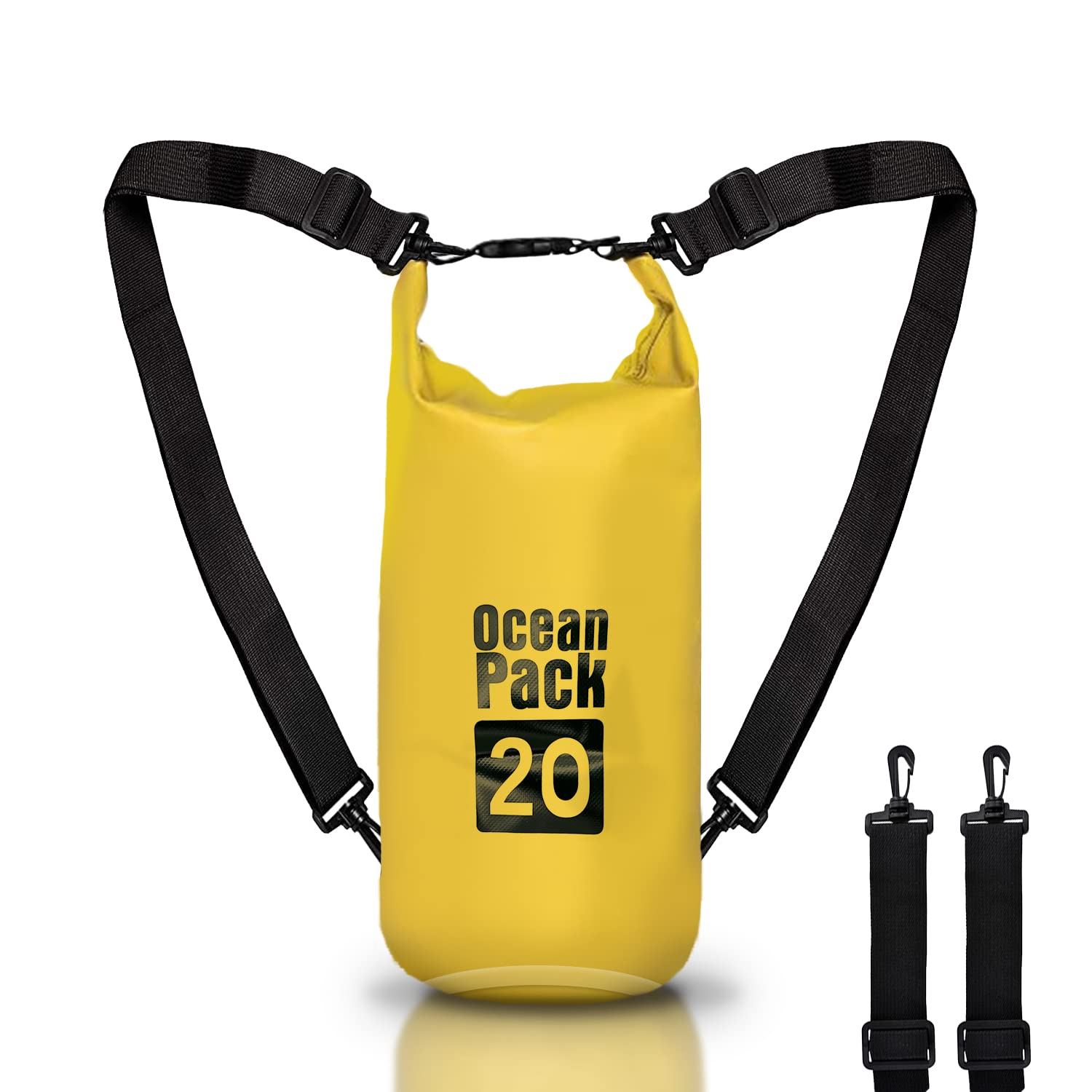 Dry Bag, Waterproof Backpack, Roll Closure and Shoulder Strap, Waterproof Mobile Phone Bag and Waist Bag for Sea Boat Fishing Rafting Beach Water Sports, yellow, 20l, Waterproof bag