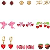 Madison Tyler 9Pcs Valentine's Day Earrings | Fun Rhinestone ove Heart Pearl Stud Earrings for Women | Valentine's Day Wedding Birthday Jewelry Gift