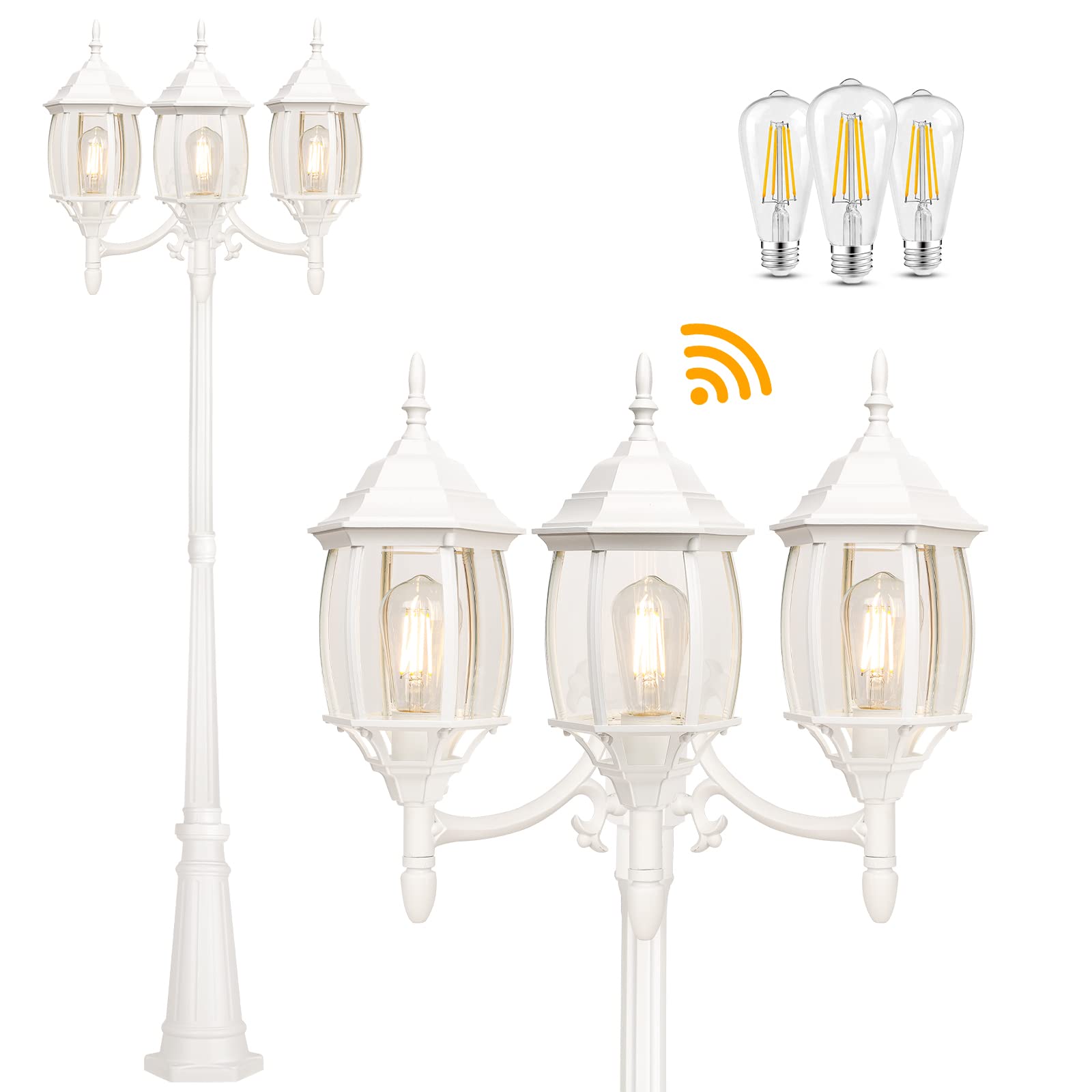 Photo 1 of ***FOR PARTS ONLY***MISSING INSTRUCTIONS***
Dusk to Dawn Sensor Outdoor Lamp Post Light 3-Head, Classic White Light Pole with Clear Glass Panels (3 LED Bulbs Included, Max.100W), Waterproof Outside Street Light for Backyard, Garden, Driveway