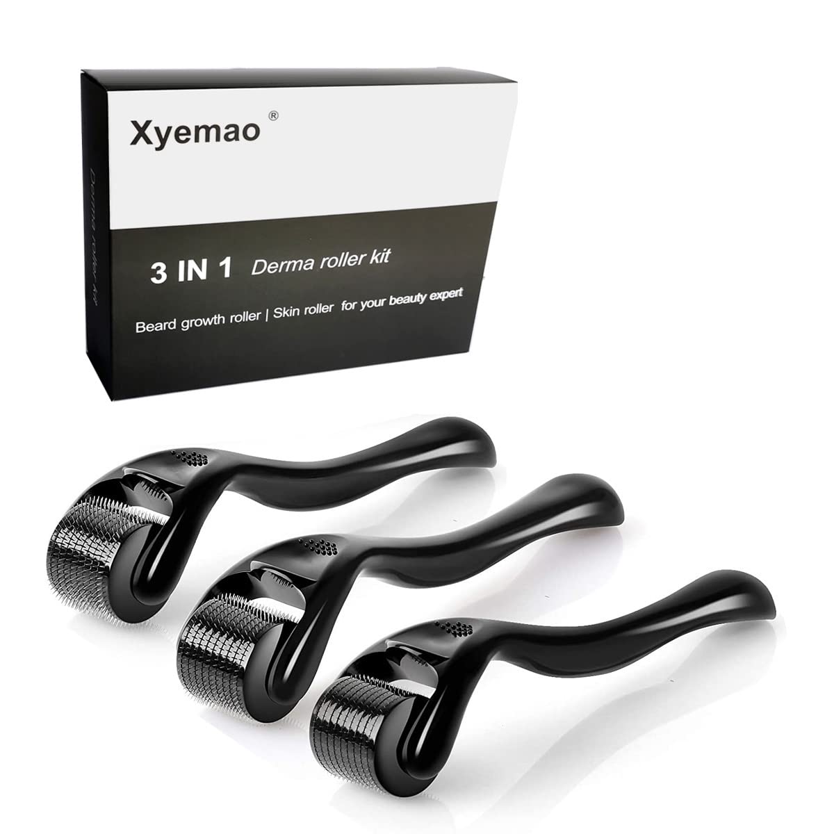 Xyemao Beard Growth Roller| Derma Roller 3Pack(0.5+1.0+1.5) mm | Beard Roller | Titanium Micro Needling Roller for Men and Women | Stimulate Beard and Hair Growth - Black