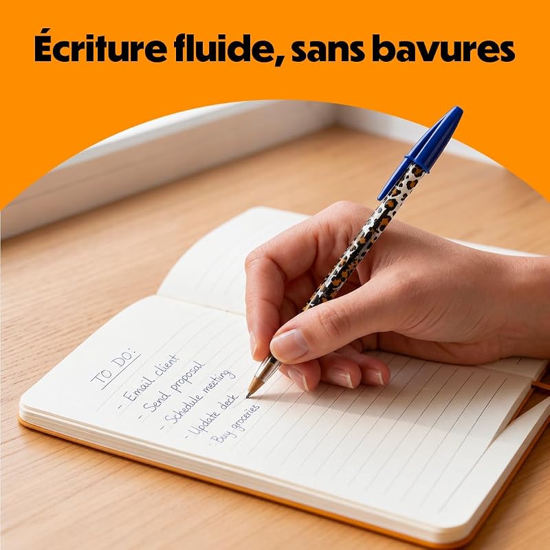 et Tipp-Ex Collection Léopard - Stylos-Bille Pointe Moyenne (1,0 mm), Surligneur Pointe Biseautée, Rubans Correcteurs (6 m x 5 mm) - Motifs Aléatoires, Boîte de 8