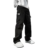 VIPWOLF Men's Hip Hop Cargo Pants Number Graphic Drawstring Baggy Track Pants with Pockets