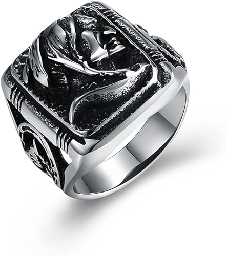 Amazon Rockyu ジュエリー ブランド 人気 指輪 メンズ シルバー ブラック ステンレス 印台 リング 指輪 17号 チタン くまどり カッコいい パーティー ファッション アクセサリー リング 通販