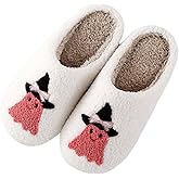 TENDAWYP Halloween Spooky Pumpkin Bow Slippers for Women Men Soft Plush Fuzzy Slippers Cozy House Indoor Outdoor Shoes Spooky Bow 43-44