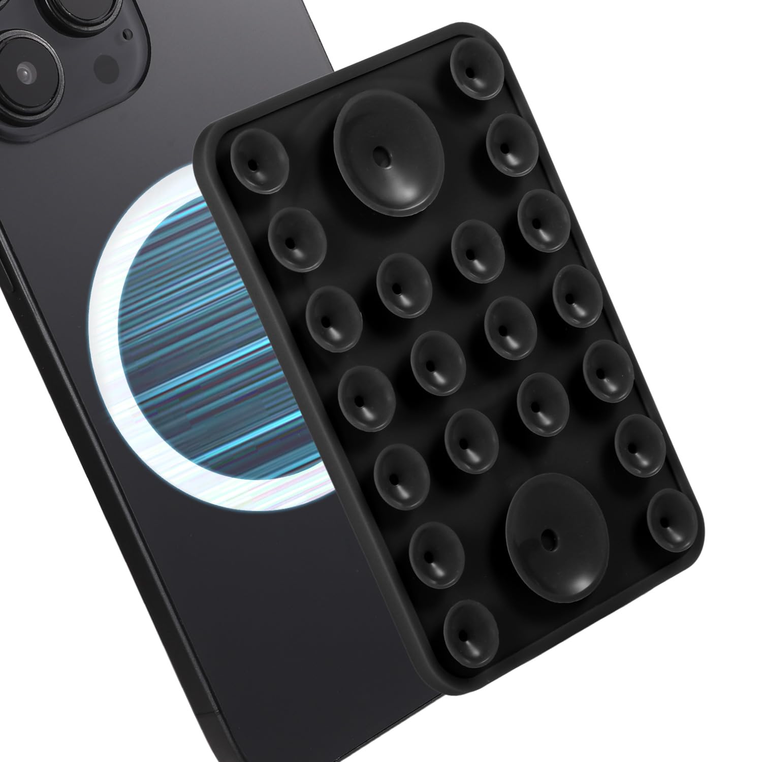 lasuroa Silicone Magnetic Suction Phone Holder, 3.78x2.44in Suction Cup Magnetic Phone Mount Silicone Suction Phone Case Anti-Slip Hands-Free Rectangle Shape Mount for Video Content Creator (Black)