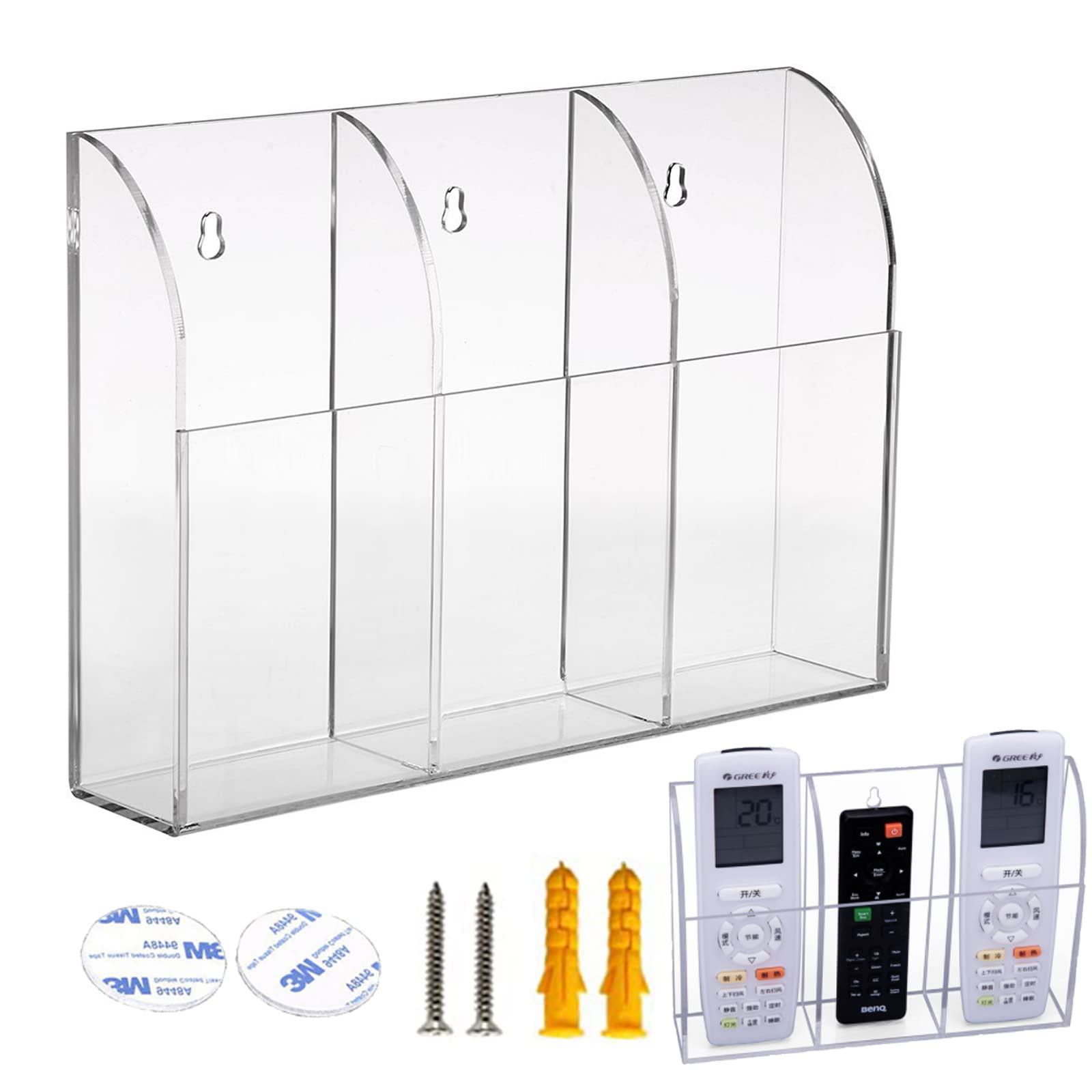 yeemeen Remote Holder Wall Mounted, Acrylic Remote Control Holder Wall Mounted, Storage Caddy Container Pencil Holder, Office Supplies Accessories, for Air Conditioner, TV box