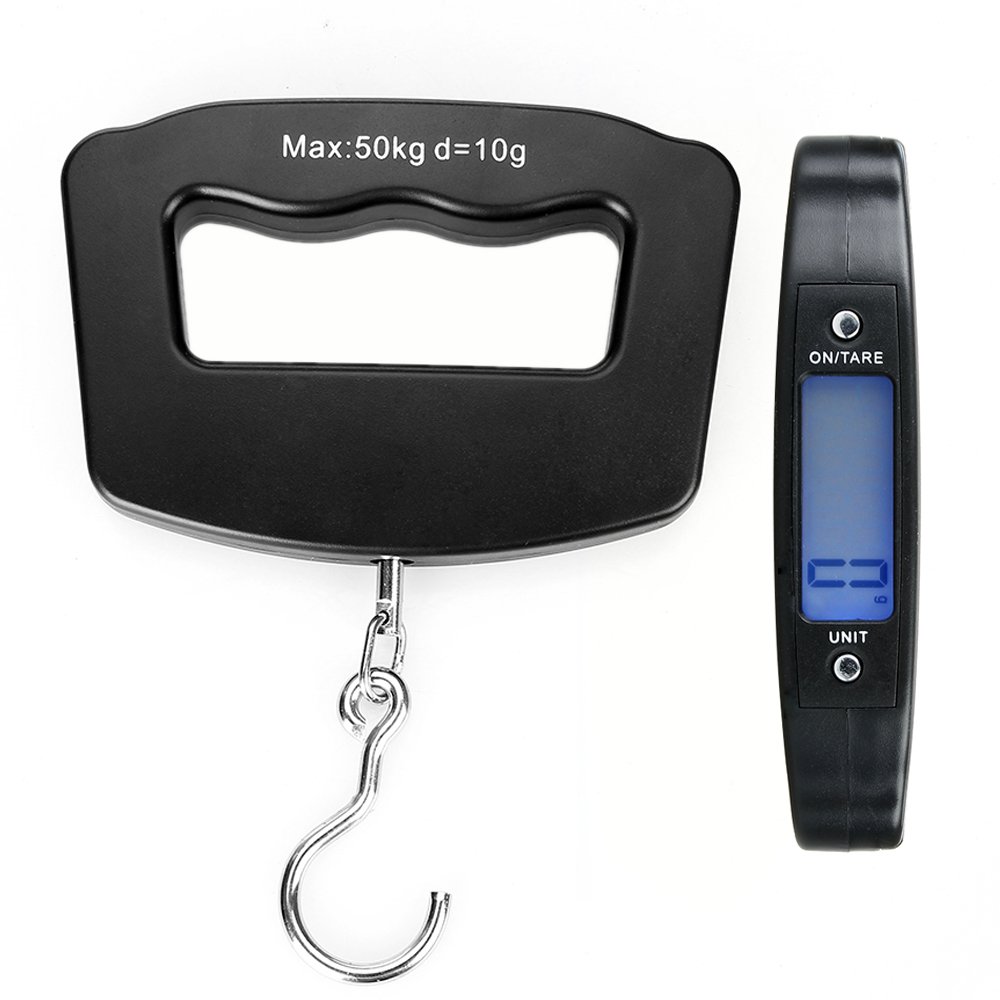 Flexzion Digital Luggage Scale, Baggage Weight Scale, 110 Lb (50 Kg) with 10g Deviation, Portable Handheld Suitcase Weight Scale with Hook for Travel, Fish Weighing, Black