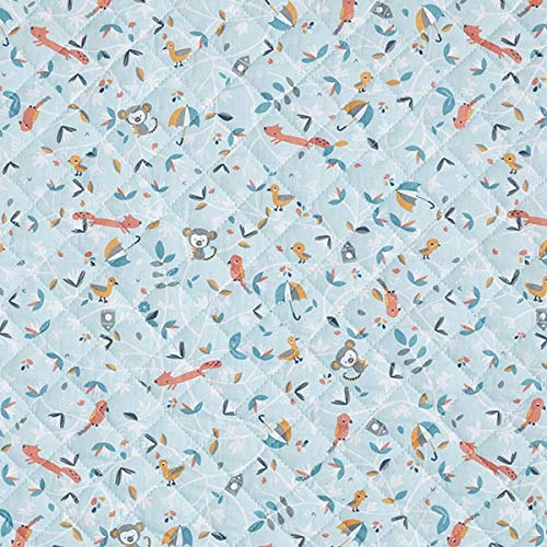 Fabulous Fabrics Steppstoff Tiere im Geäst/Tröpfchen – aquablau — Meterware ab 0,5m — Oeko-Tex Standard 100 — zum Nähen von Homeaccessoires, Tagesdecken und Decken