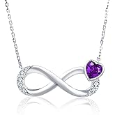 Shysnow Infinity Birthstone Necklace Silver Heart Forever Love Pendant Necklaces for Mom Wife Birthstones Infinity Endless Jewelry for Birthday Wedding Anniversary