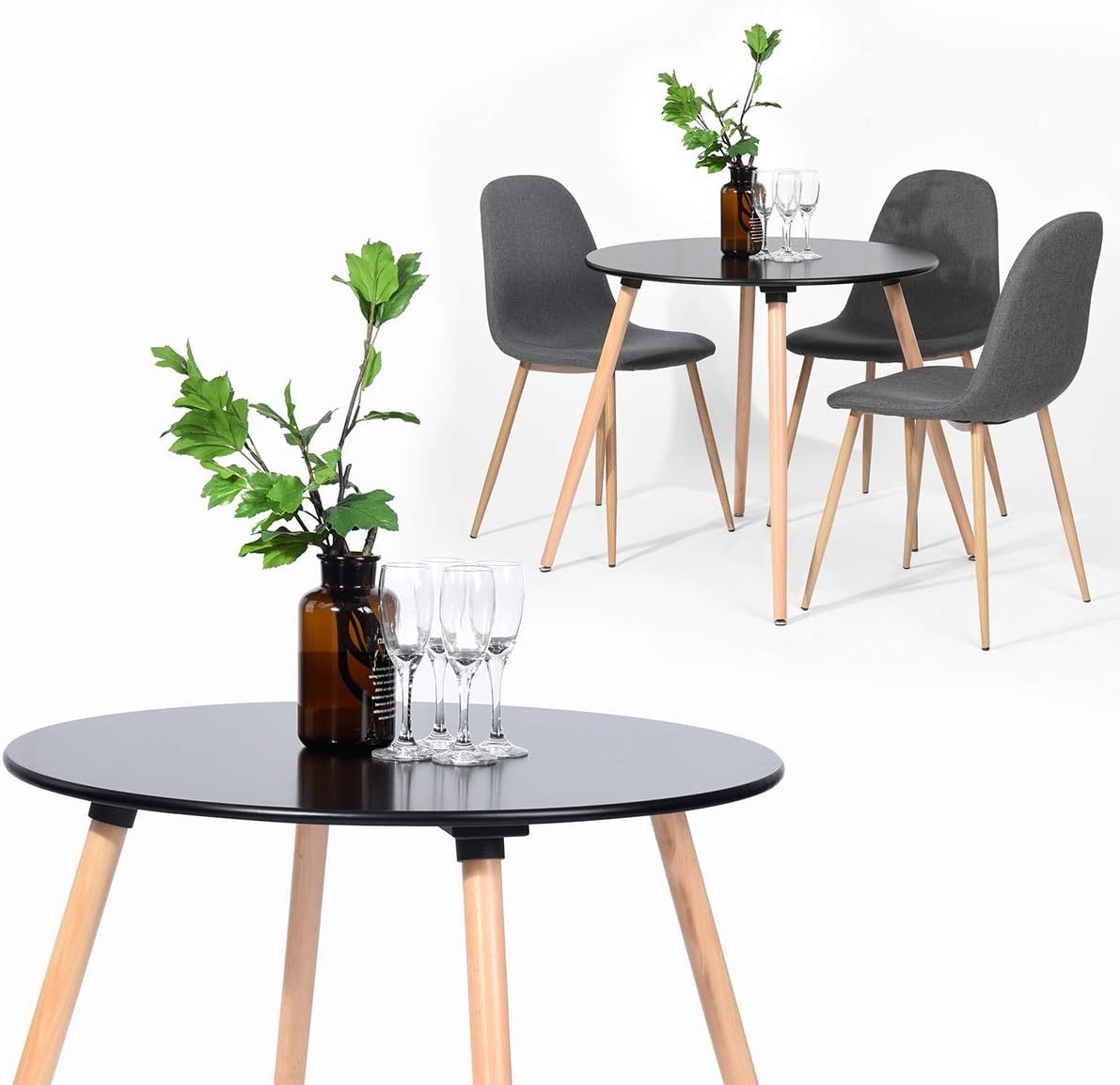 80cm Cocina Moderna Negra Comedor Pequeña Mesa De Centro De Madera Ocio