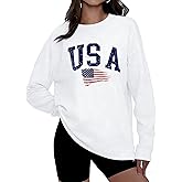 KESIHAN Women USA American Flag Shirt Long Sleeve Graphic Tees for Women Casual Crew Neck Top