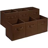 Amazon Basics Collapsible Fabric Storage Bins with Handles, Cube Organizer for Home Organization, 13" x 13" x 13", Brown, 6-Pack