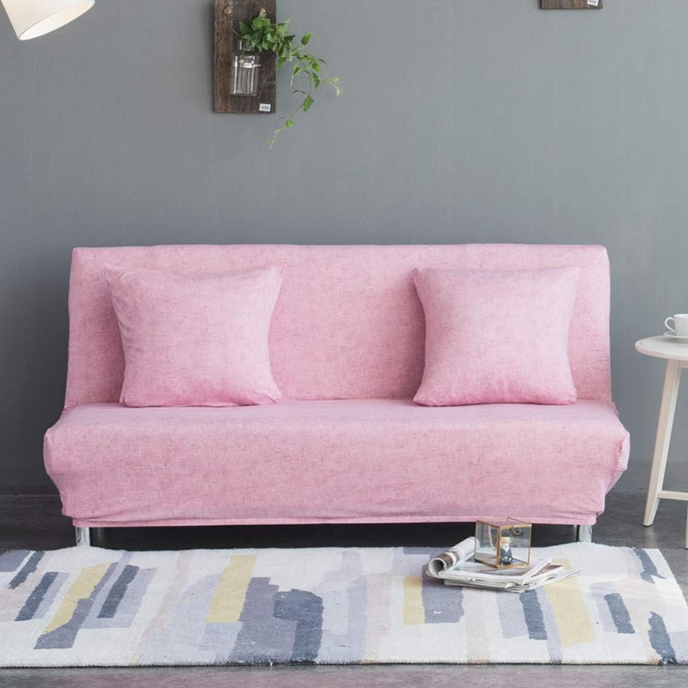 Monba Linen Pattern Sofa Bed Cover Folding Armless Futon All-inclusive Cover Slipcover for Living Room Décor,Pink,L:160-190cm