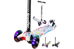AMZCARS Kick Scooter for Kids, 3 Wheels Toddlers Scooter for 6 Years Old Boys Girls Learn to Steer, Kids Scooter 4 Adjustable Height, Extra-Wide Deck, Flashing Wheel Lights for Children Gifts