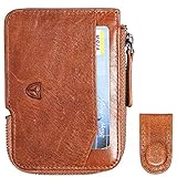 Slim Wallet with Zipper RFID Sleeves Front Pocket Minimalist Wallet Card Holder (Brown)