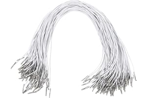 SHINEOFI 50pcs Barbed Elastic Cords with Metal Ends White Stretch Loops for Masks Lanyard Loop Party Hats DIY Crafts Projects Rope Thread String Extender Strap for Badges Book Binding Signs