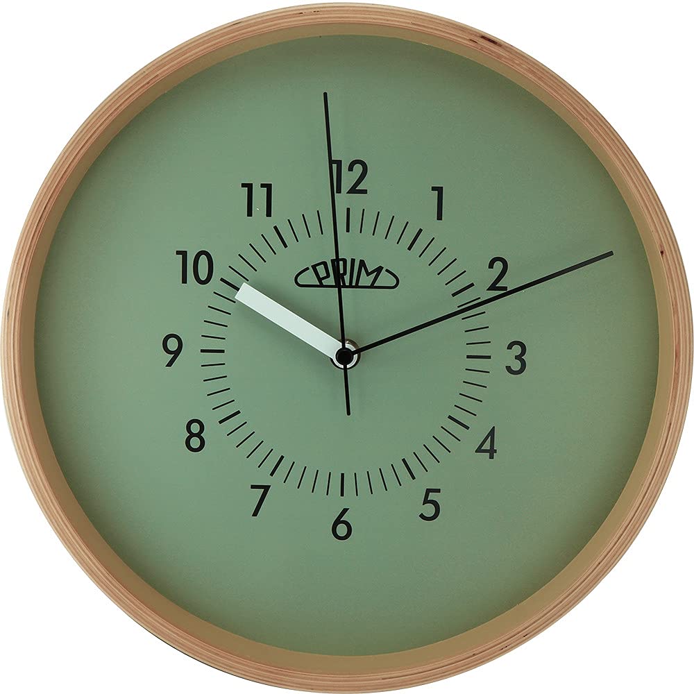 PRIM Organic Retrospect-B Wall Clock without Ticking Noises Made of Wood, Green | Design Wall Clock Silent That Does Not Disturb | Beautiful Wooden Wall Decoration for Any Room