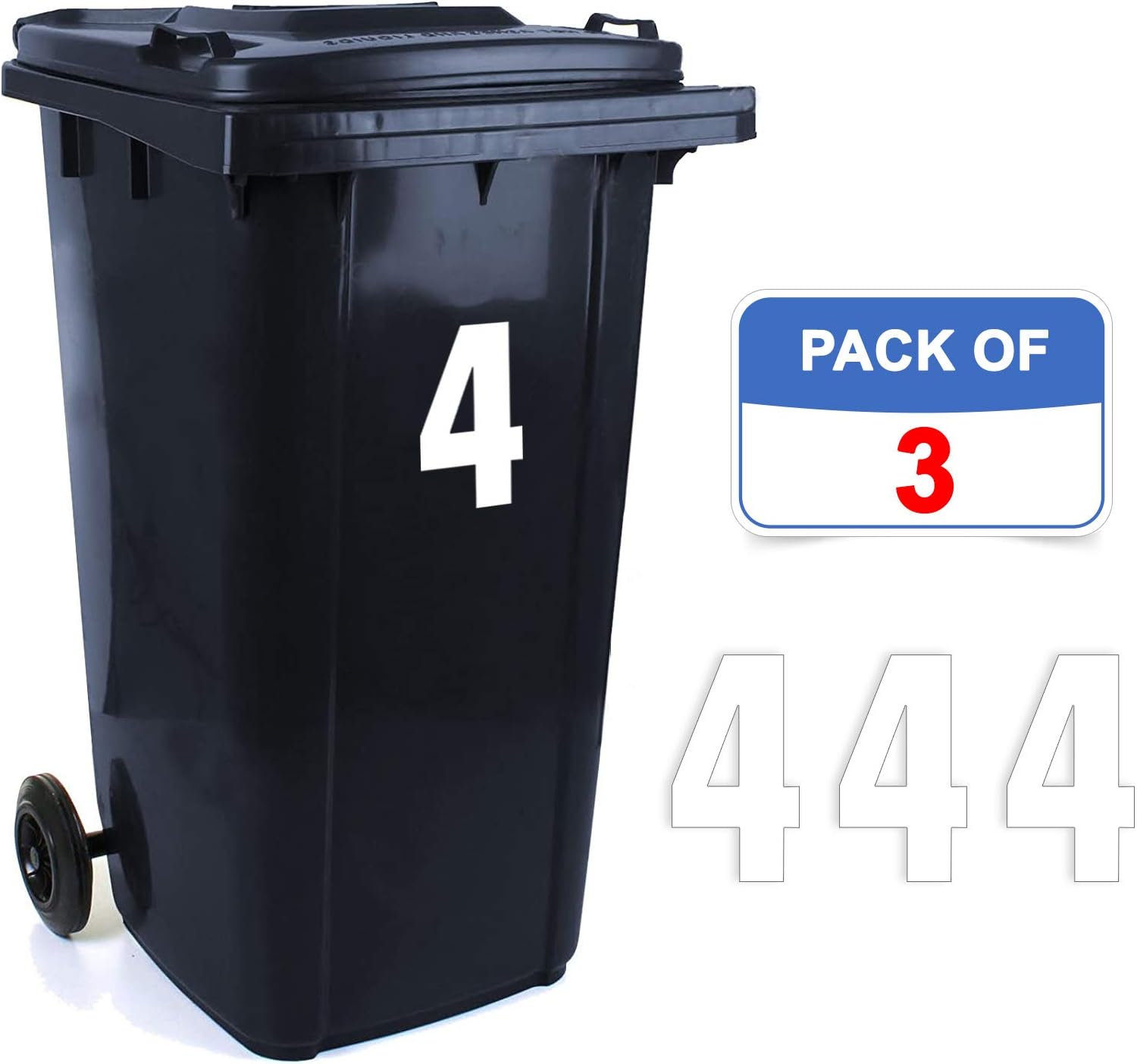 Pack of 3 Plain Bin Numbers for Wheelie Bins 4 Waterproof (17 cm) Number - Image 3