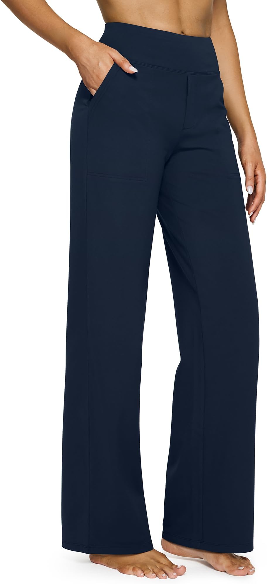 G4Free Yoga Pants with Pockets Wide Leg Trousers Women UK Dress Tall Dark Navy L