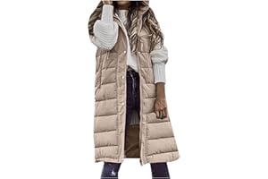 MELDVDIB Winter Long Puffer Vest for Women Windproof Hooded Quilted Down Vest Padded Sleeveless Long Coats Jacket Outerwear