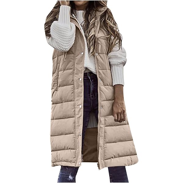 Gilet Long Sans Manches Femme A2Z - Noir - Matelassé, Capuche, Oversize