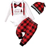 VICUECY My 1st Valentines Baby Boy Outfits Newborn Boy Clothes Long Sleeves Romper Love Heart Pants with Hat 3Pcs 0-18 Months