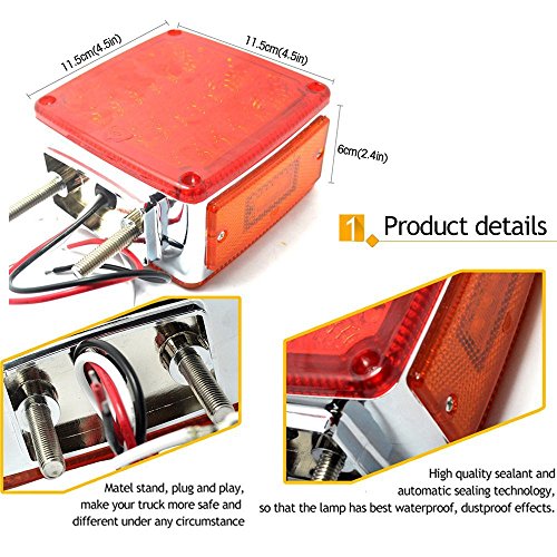 Amak 2X Amber + Red 39-LED Square Pedestal Stud Mount Fender Double Face Stop Turn Signal Tail Lights Lamps for Truck Trailer - Thumbnail 3
