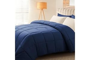 Shilucheng All Season Soft Quilted Down Alternative Comforter Reversible Duvet Insert,Winter Summer Warm Fluffy, Machine Washable Reversible Collection for Hotel (Navy Blue, King)