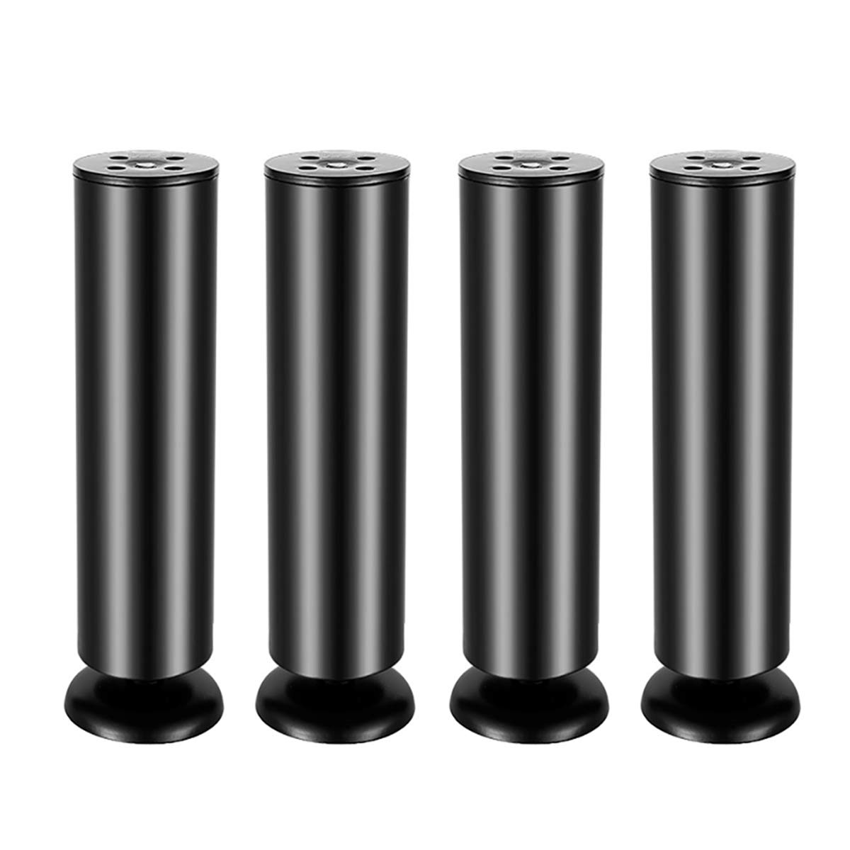 Qrity 4x Black Stainless Steel Furniture Feet, 200mm Sofa Support Foot with Rubber Pad, for Sofa, Table, Cupboards, Shelve, Dia 50mm