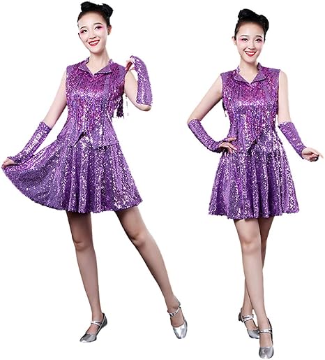 Amazon ダンス衣装 キラキラ レディース スパンコール ワンピース ダンスウェア ステージ Ds演出服 ジャズダンス Hiphop Jazz ヒップホップ チアガール衣装 コスプレ イベント韓流女子団体 体操服 Wzl438 セット パープル Xx Large コスプレ 仮装 通販